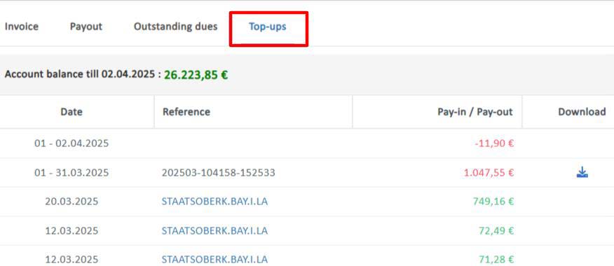Merchant top-ups