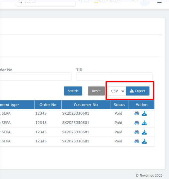 Export: End customer invoice